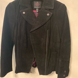 Isaac Mizrahi black suede, zip front moto jacket